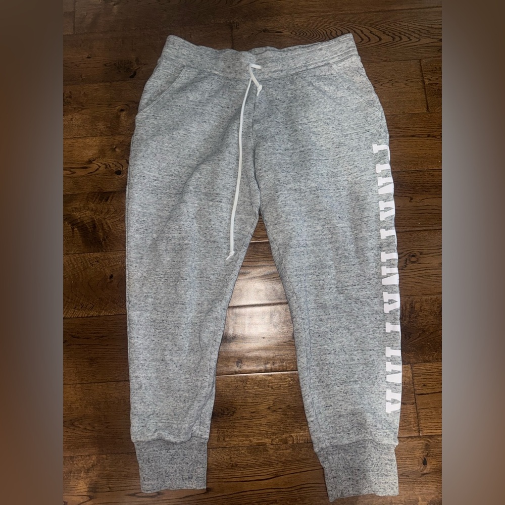 PINK Victoria's Secret Gray Marled Track Joggers with White Logo